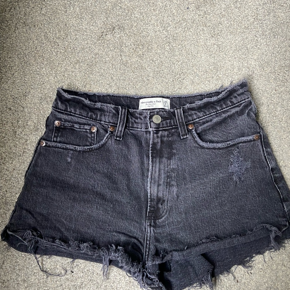 Abercrombie & Fitch Curve Love Black Jean Shorts High-Waisted Distressed